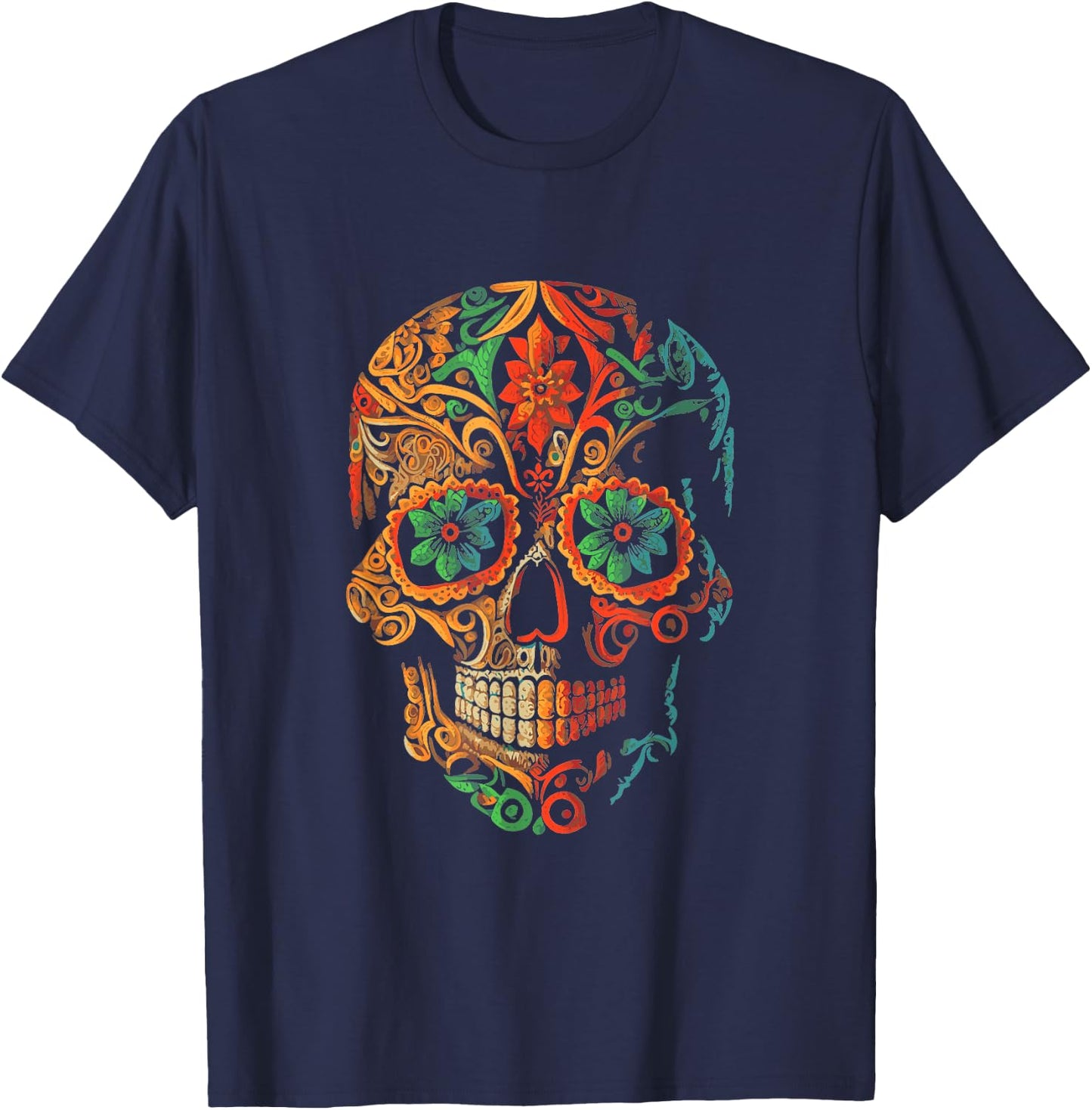 Sugar Skull Beautiful Artistic T-Shirt - T-Shirt | Navy