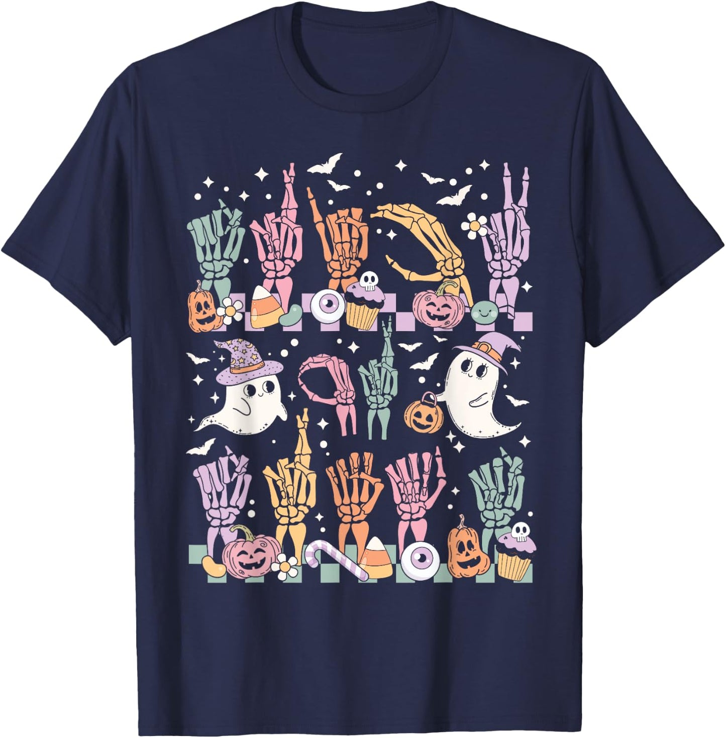 Trick or Treat ASL Hands American Sign Language Halloween T-Shirt - T-Shirt | Navy