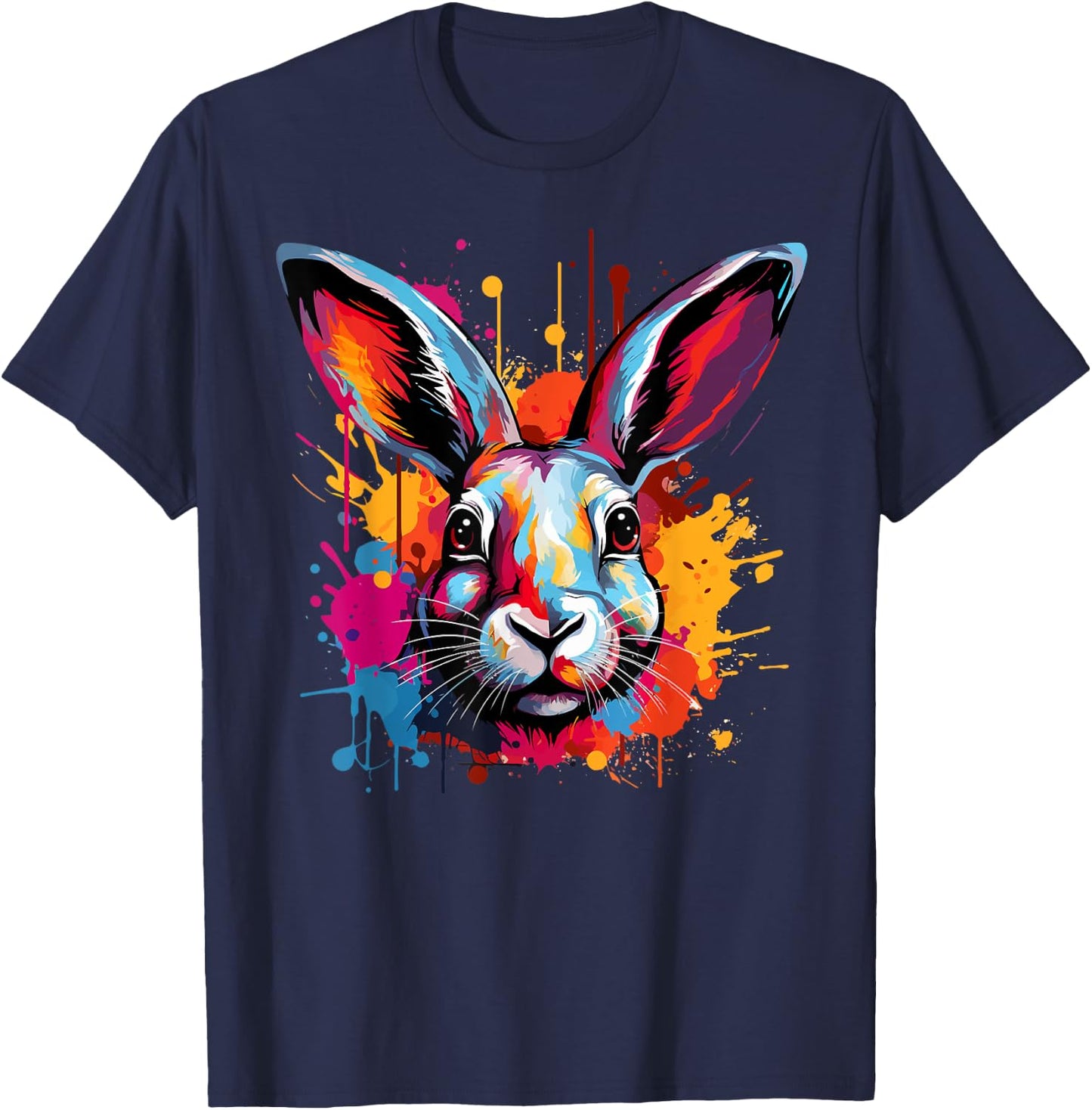 Colorful Cute Flemish Giant Rabbit Lover Splash Art T-Shirt - T-Shirt | Navy