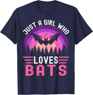 Vintage Bat Just a Girl Who Loves Bats Funny Bat Halloween T-Shirt - T-Shirt | Navy