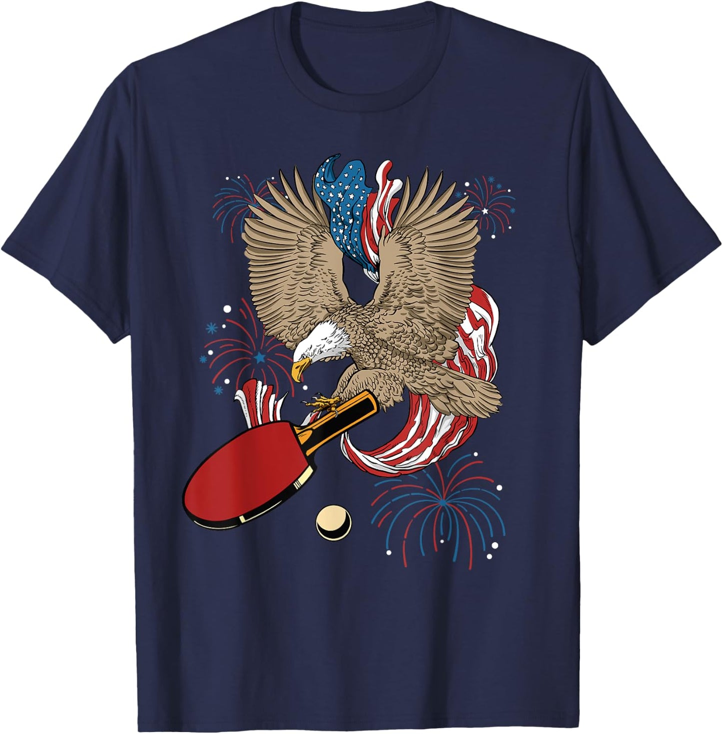 4th Of July Ping Pong Eagle USA Flag America Table Tennis T-Shirt - T-Shirt | Navy