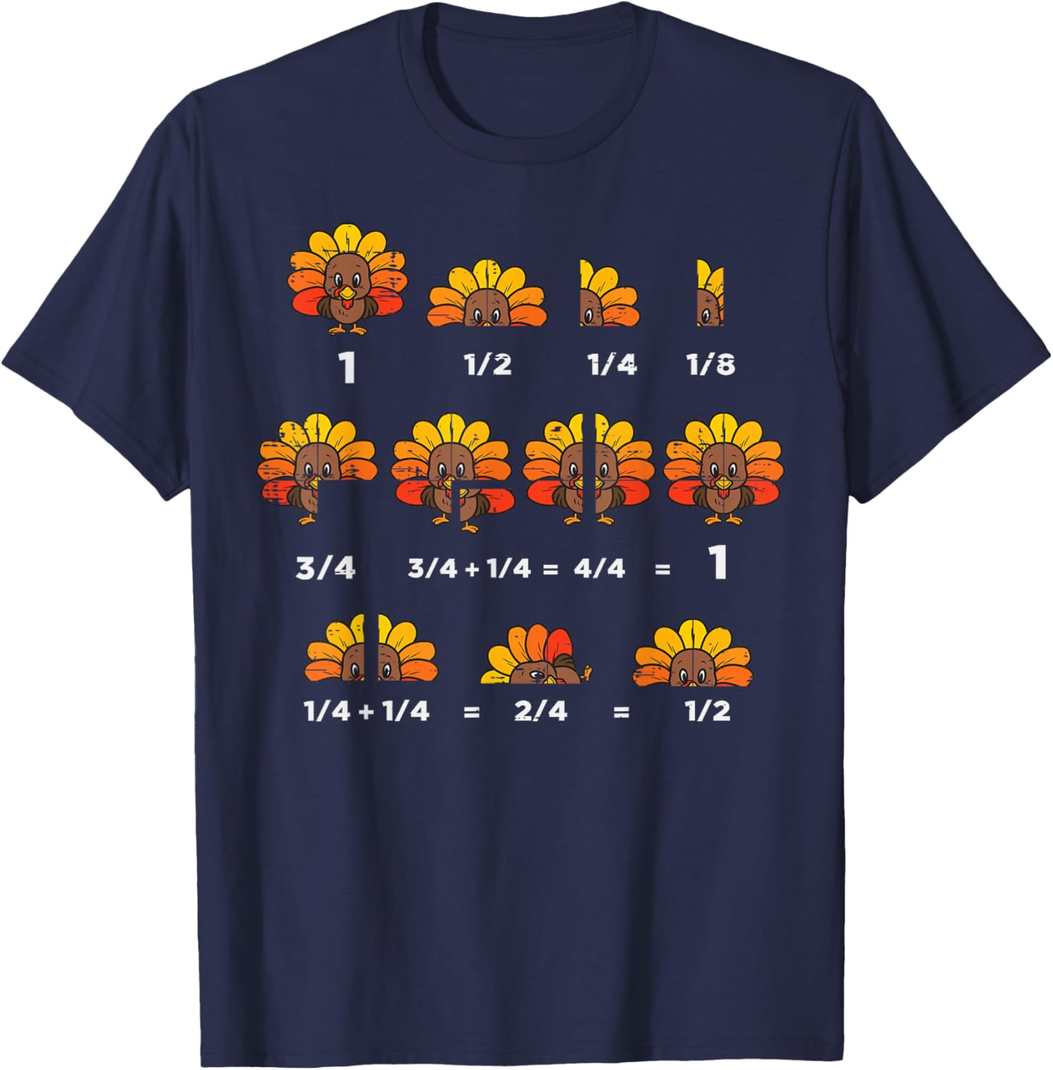 Thanksgiving Turkey Math Fraction Funny Teacher Men Women T-Shirt - T-Shirt | Navy