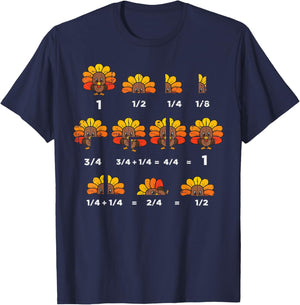 Thanksgiving Turkey Math Fraction Funny Teacher Men Women T-Shirt - T-Shirt | Navy