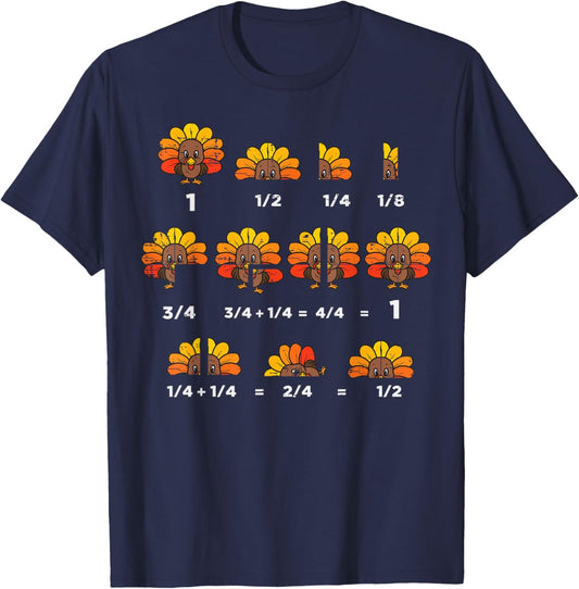 Thanksgiving Turkey Math Fraction Funny Teacher Men Women T-Shirt - T-Shirt | Navy