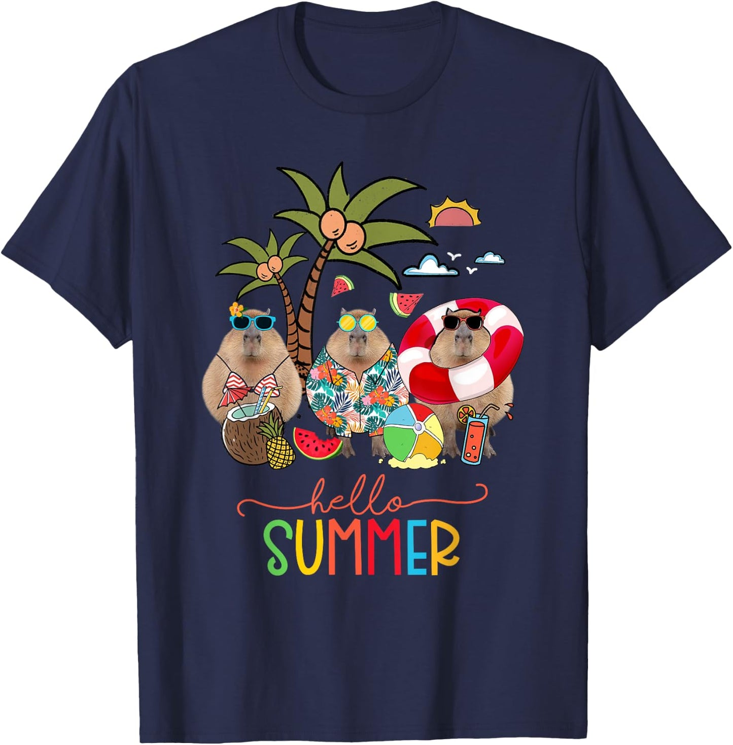 Capybara Shirt Hello Summer Last Day Of School Women Kids T-Shirt - T-Shirt | Navy