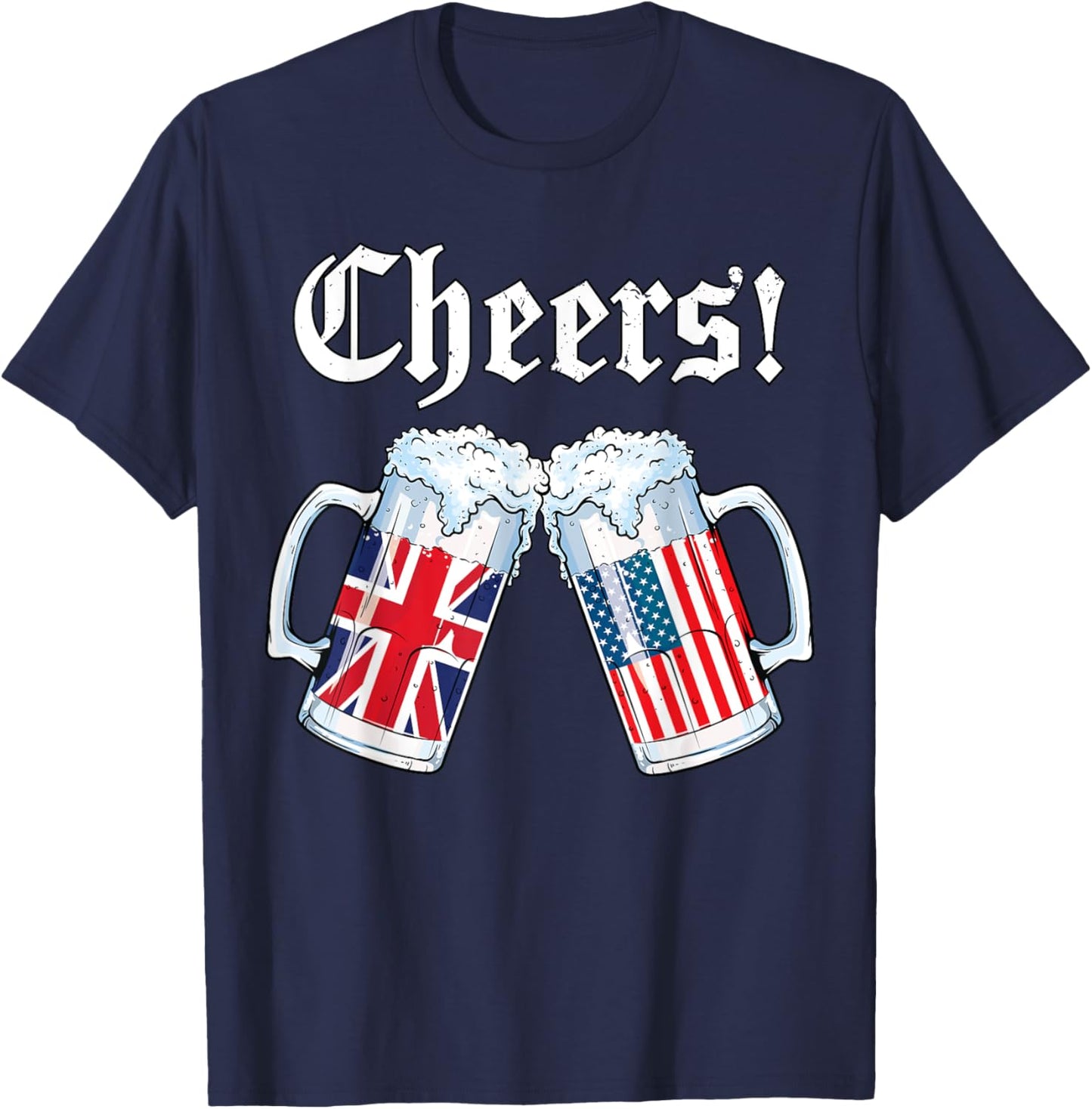 Cheers British American Flag Shirt Women Men Beer Patriotic T-Shirt - T-Shirt | Navy