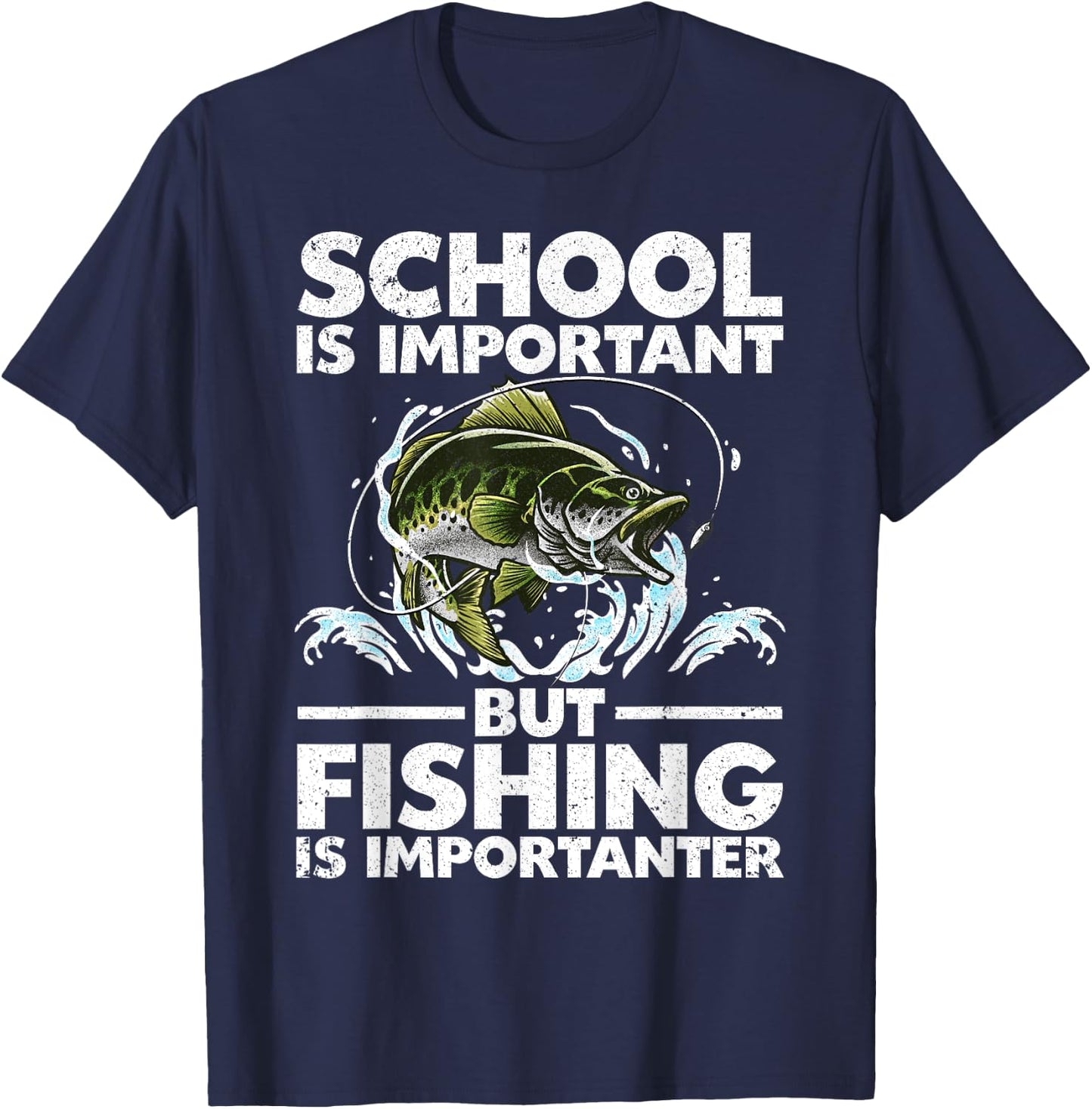 Funny Fishing For Boys Kids Youth Fish Saying Bass Fisherman T-Shirt - T-Shirt | Navy