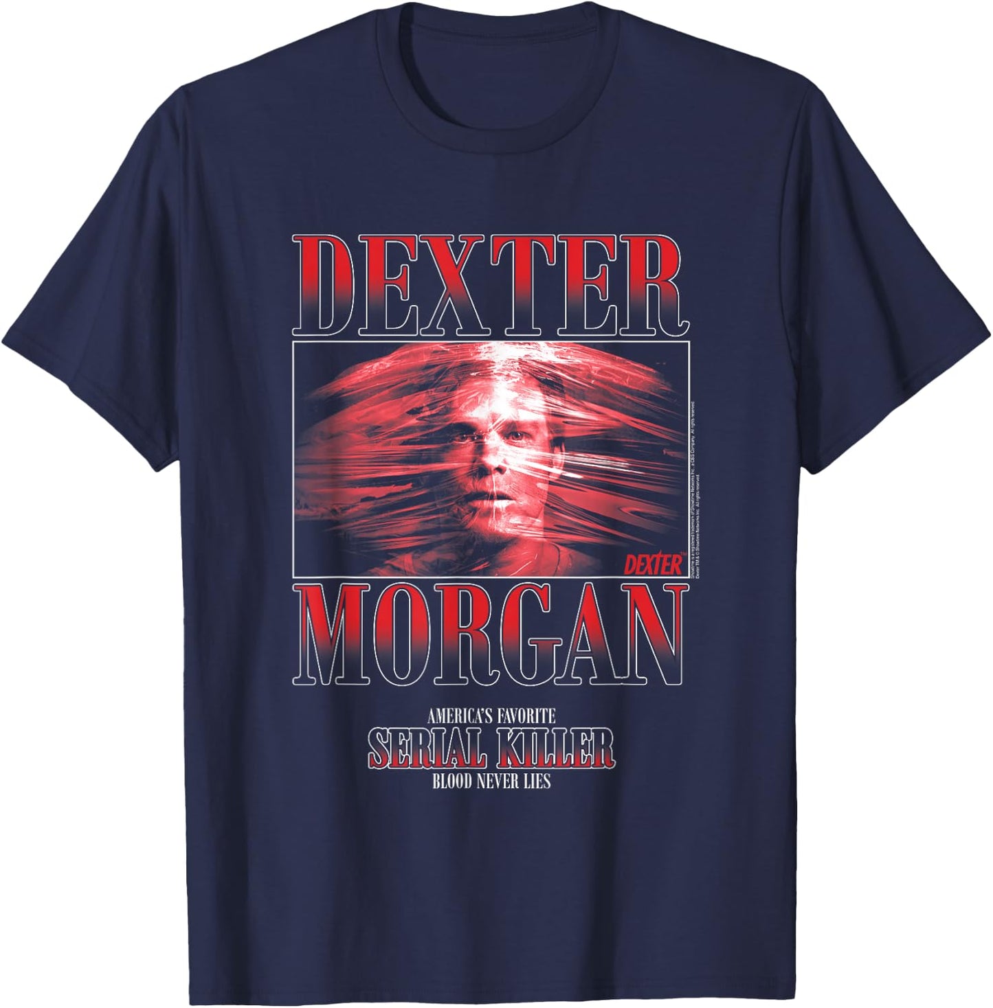 Dexter Main Image Plastic Wrap Retro 90's TV Shows T-Shirt - T-Shirt | Navy