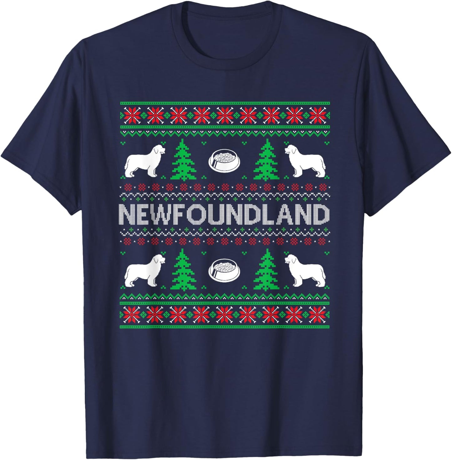 Ugly Christmas Sweaters Matching Newfoundland Dog Holiday T-Shirt - T-Shirt | Navy