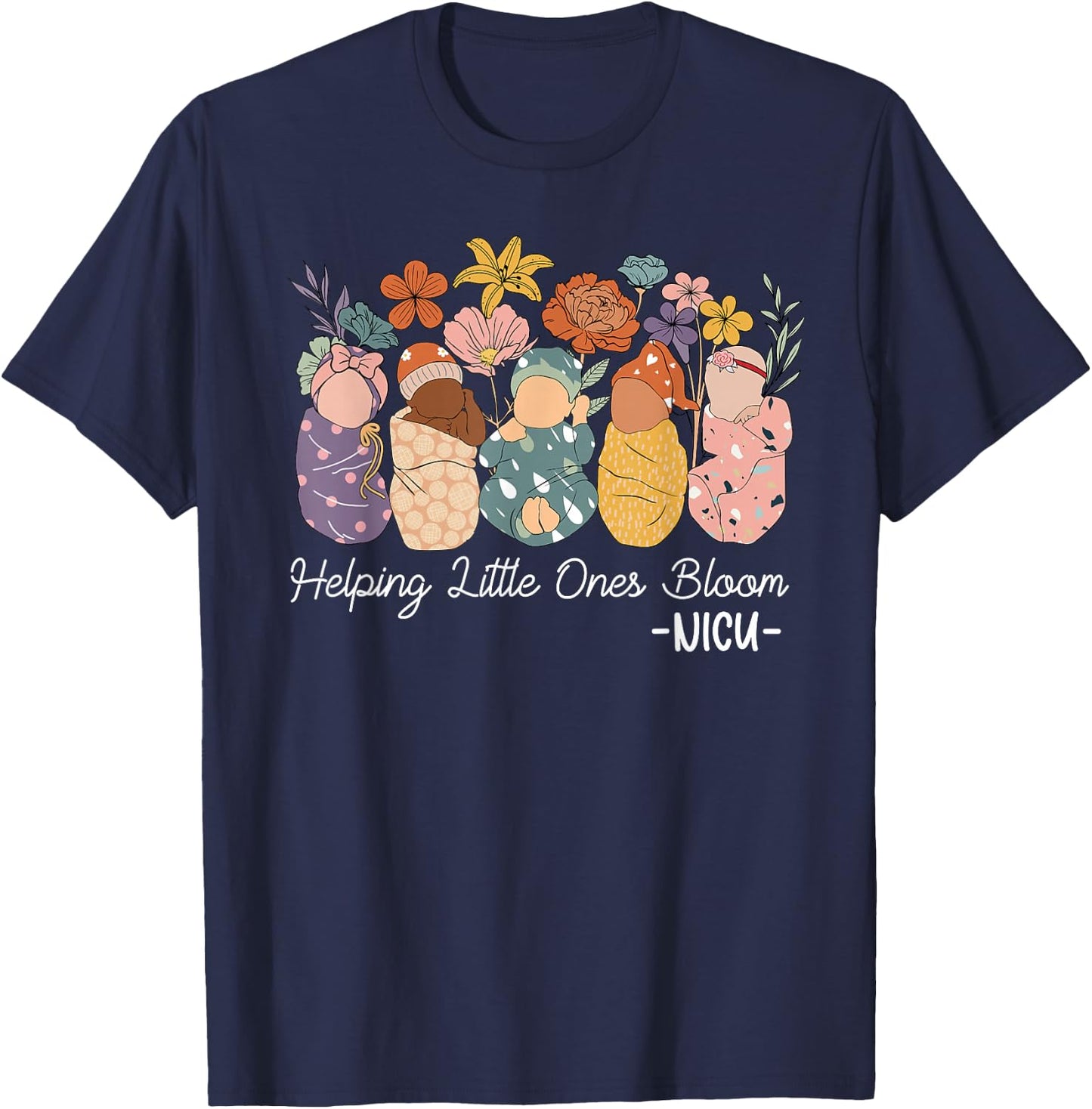 Retro Groovy Helping Little Ones Bloom NICU Nurse T-Shirt - T-Shirt | Navy