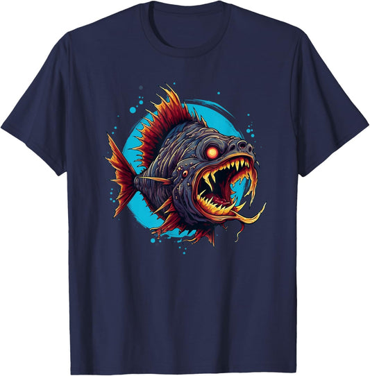 Crazy looking Piranha for Monster Fish Lovers T-Shirt - T-Shirt | Navy