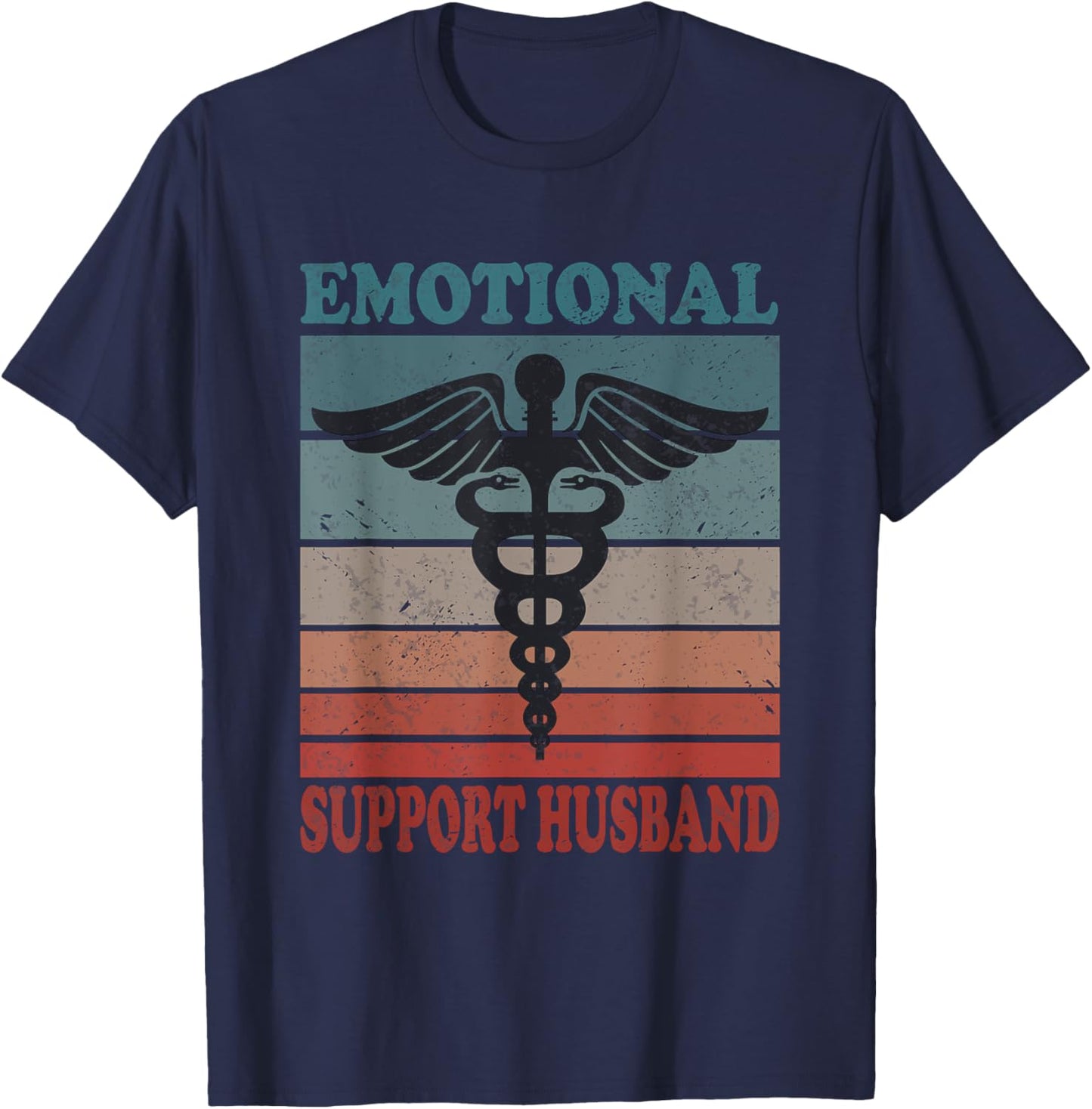 Vintage Emotional Support Husband Caring Husband T-Shirt - T-Shirt | Navy