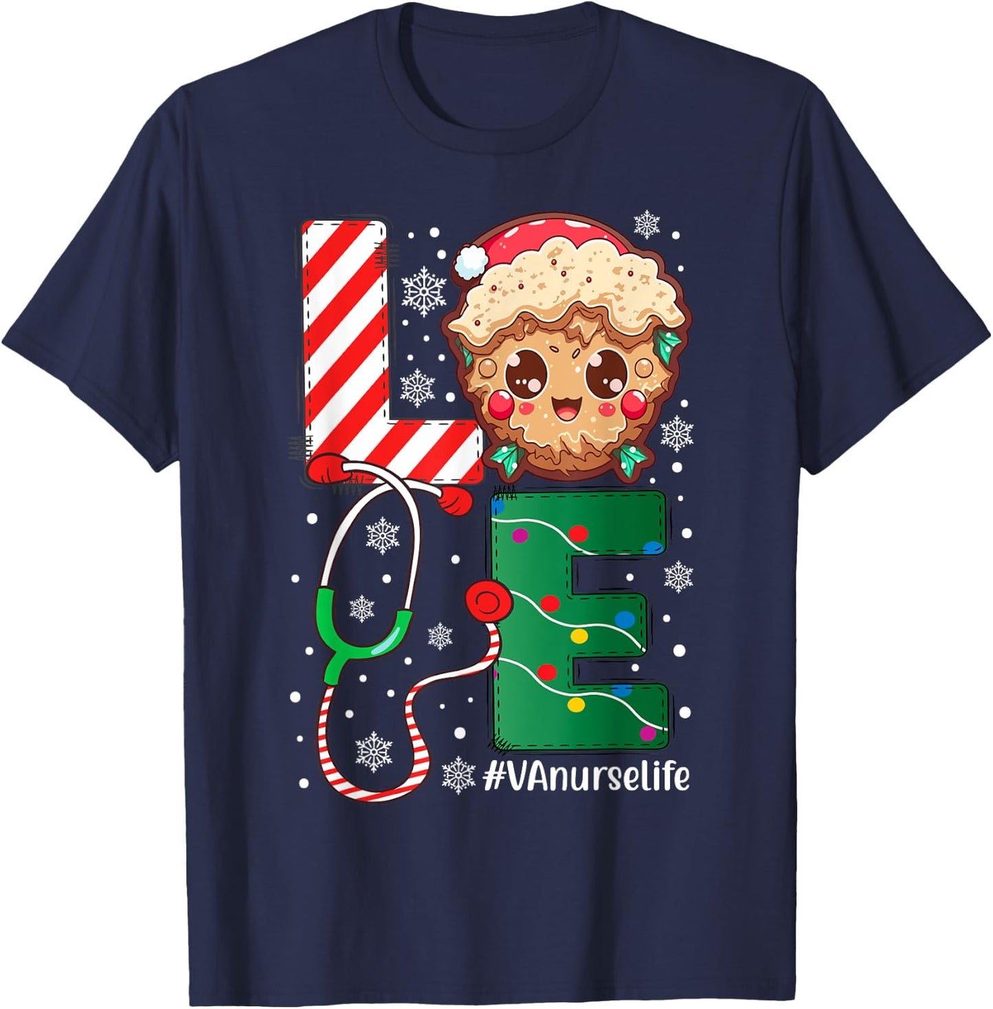 VA Nurse Nursing Christmas cookie Love Nurse Life T-Shirt - T-Shirt | Navy