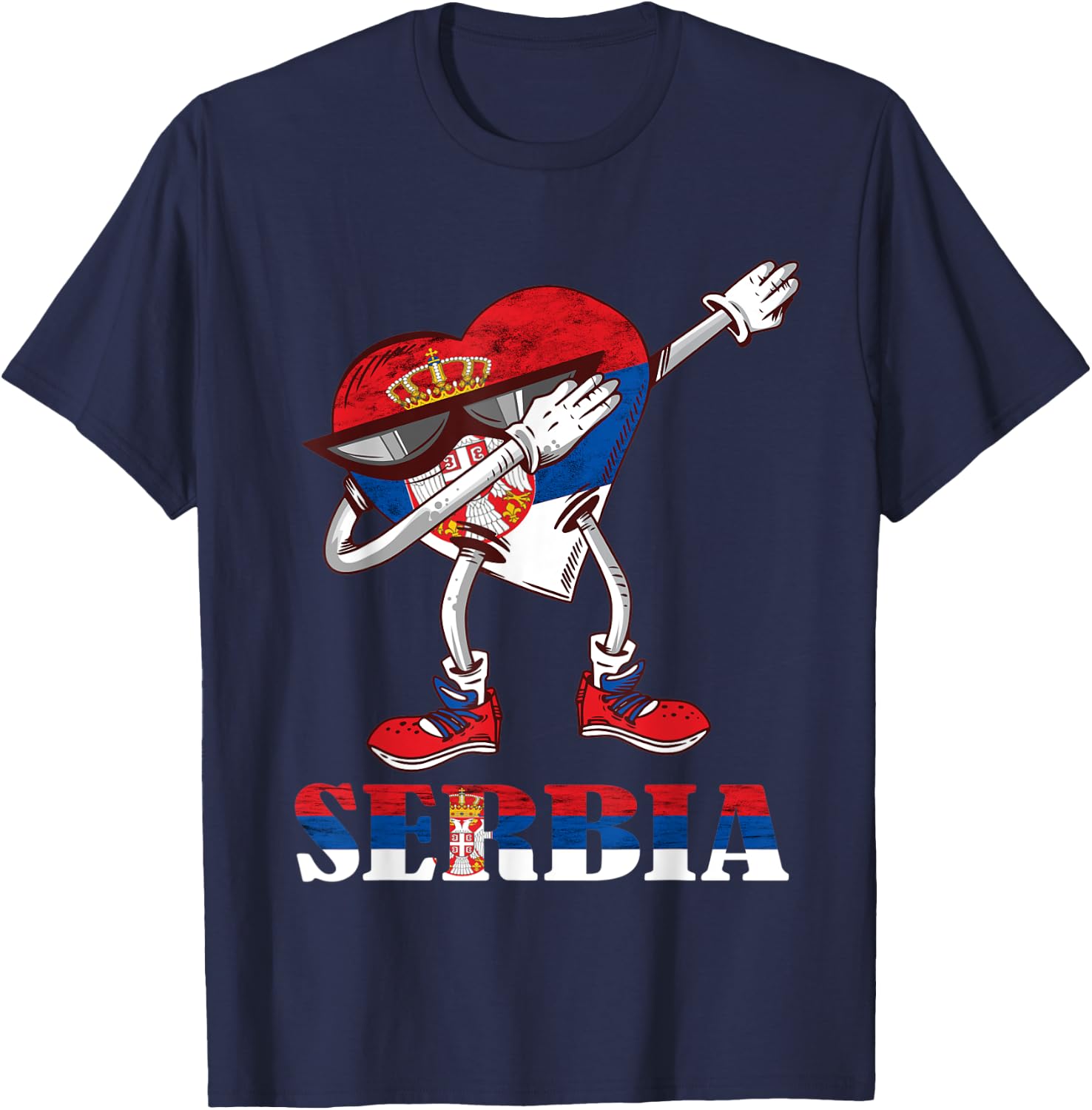 Serbian Dabbing Heart Serbian Flag Serbia Pride Serbia T-Shirt - T-Shirt | Navy