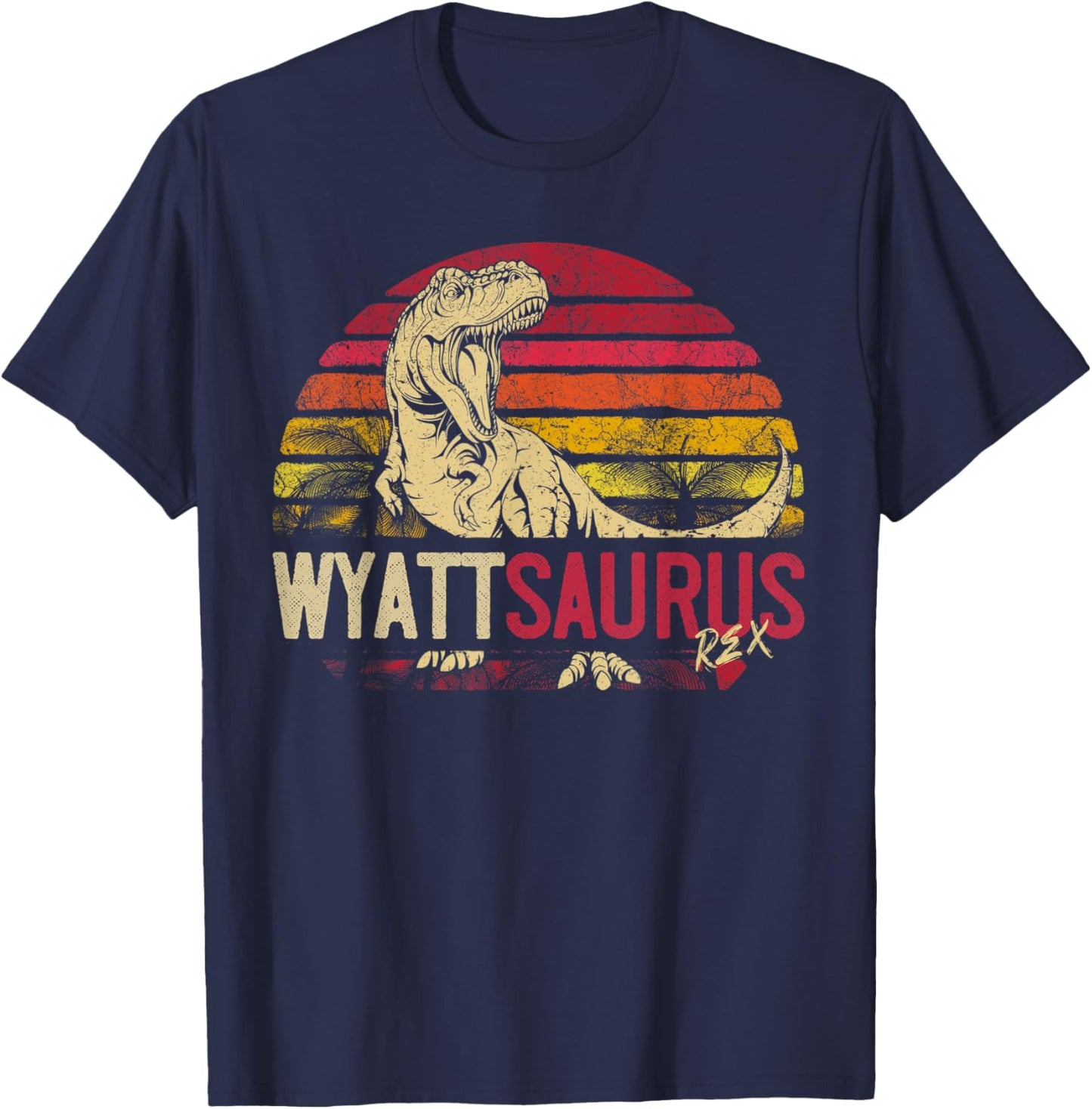 Wyatt Saurus Funny Personalized Dinosaur T Rex Name Boy Gift T-Shirt - T-Shirt | Navy