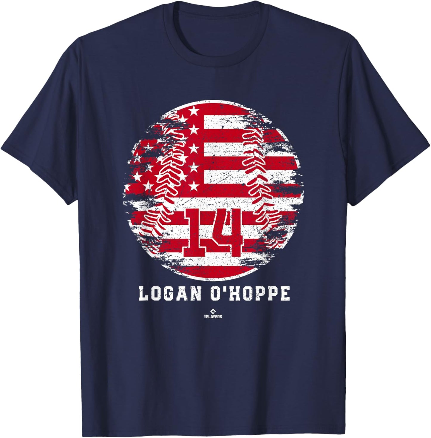 Vintage Baseball Flag Logan O Hoppe Los Angeles MLBPA T-Shirt - T-Shirt | Navy