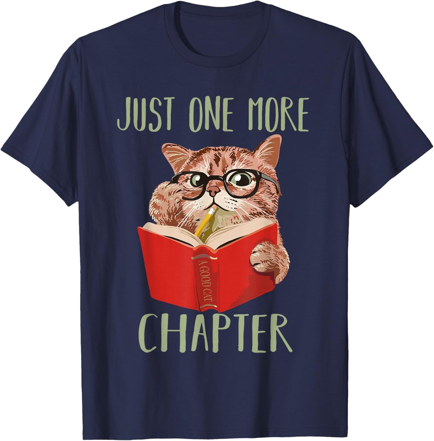 Just One More Chapter Book Reading Cat T-Shirt - T-Shirt | Navy
