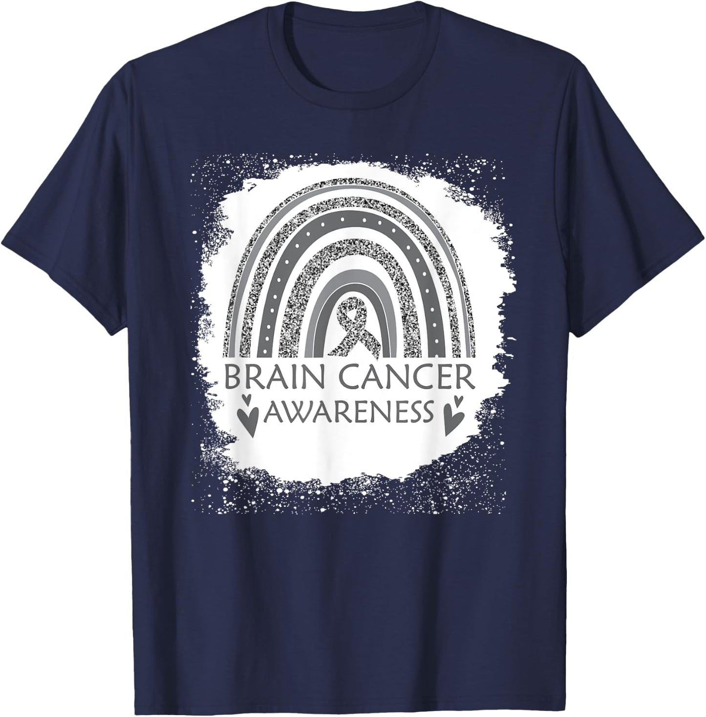 Brain Cancer Awareness Bleached Rainbow Gray Ribbon Men T-Shirt - T-Shirt | Navy