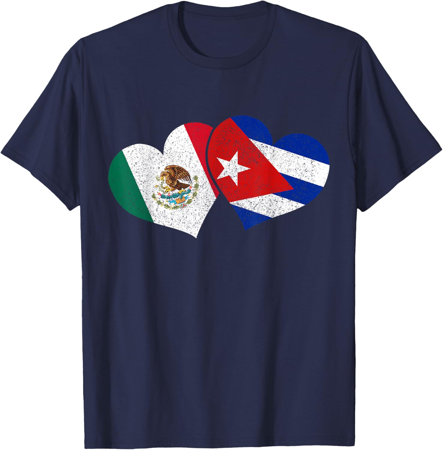 Mexico Cuba Hearts Mexican Cuban Flag T-Shirt - T-Shirt | Navy