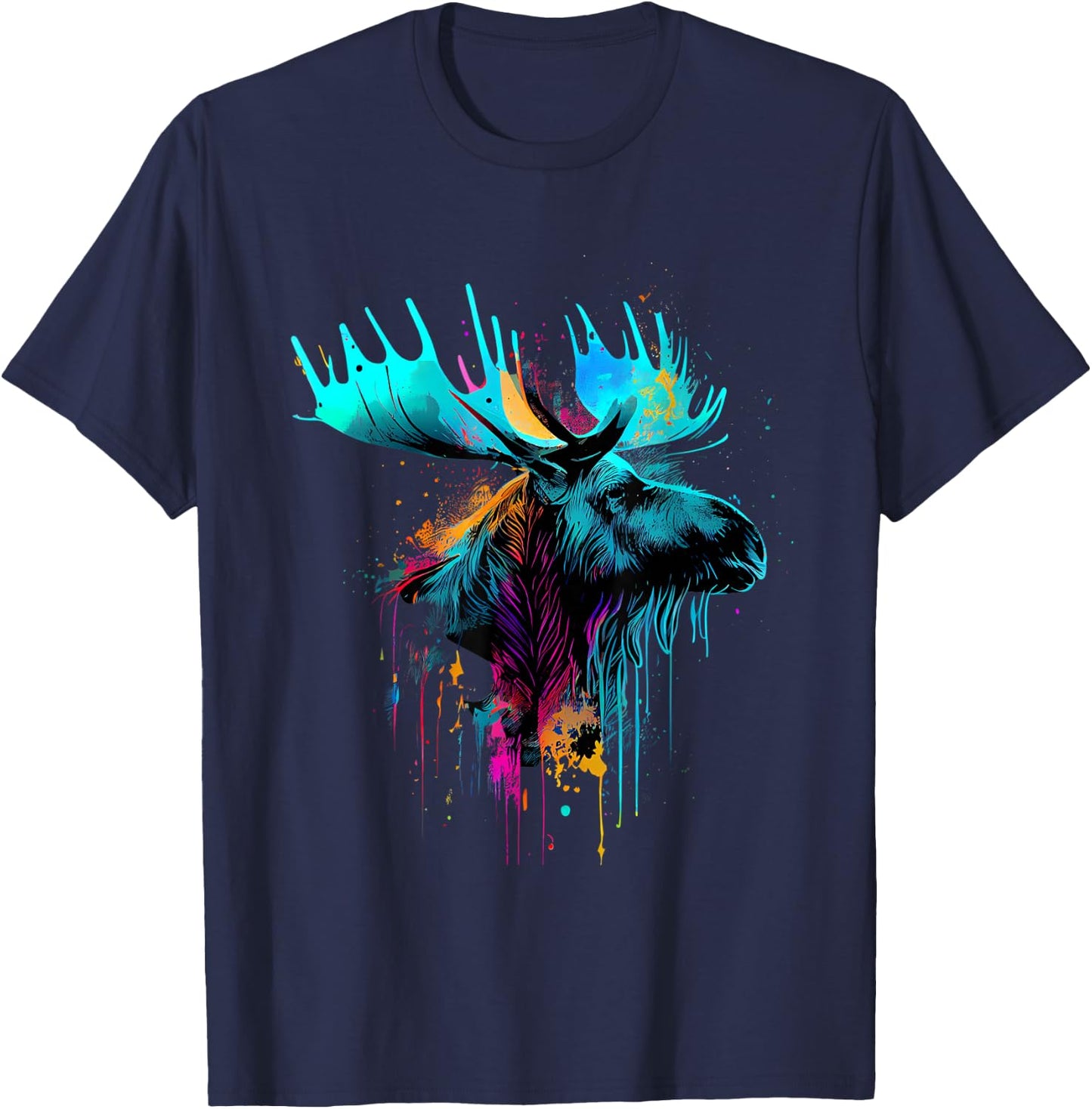 Moose Lovers Colorful Pop Art Beautiful Moose T-Shirt - T-Shirt | Navy