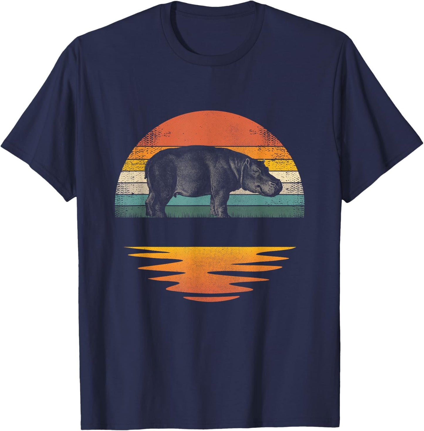 Hippo Retro Sunset Hippo Lover Men Women Kids T-Shirt - T-Shirt | Navy