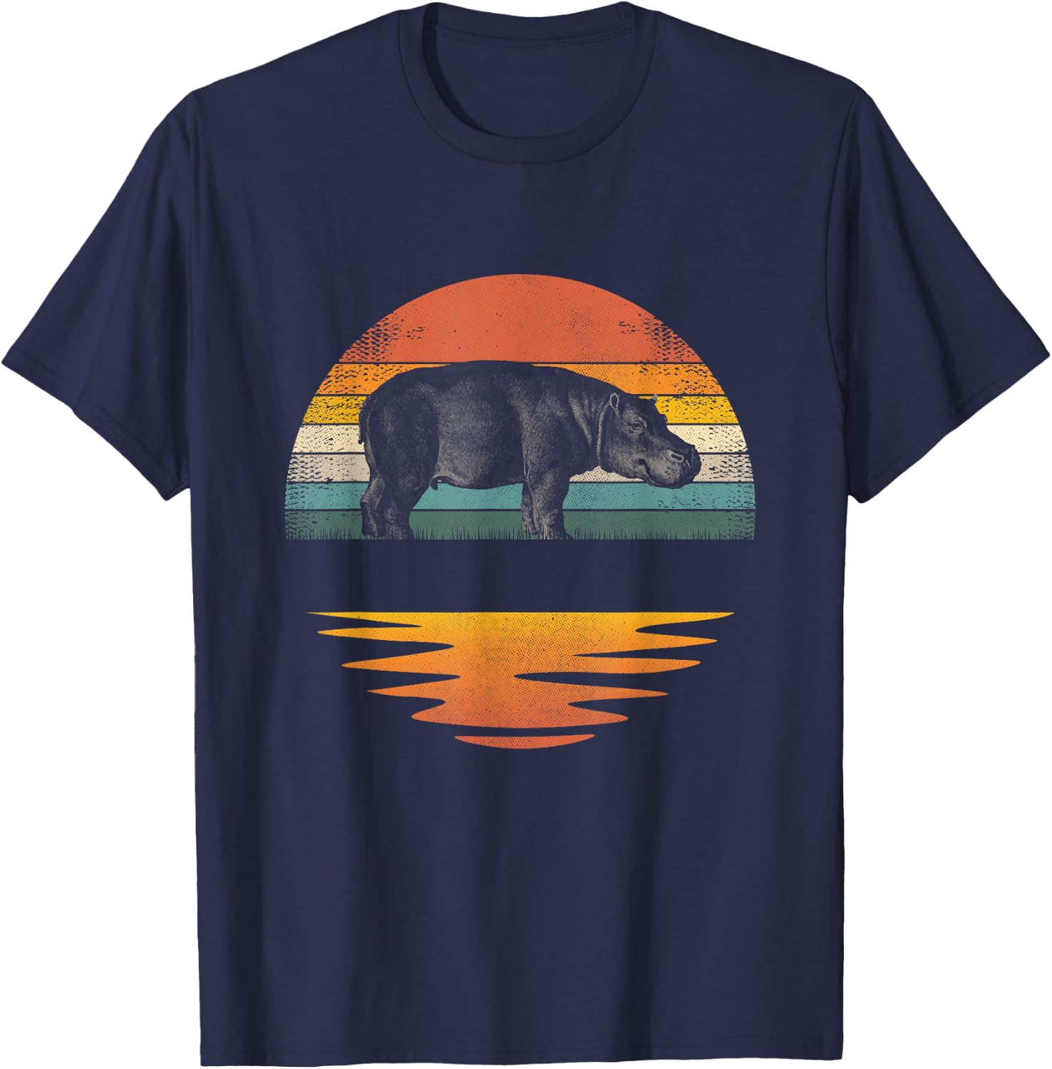 Hippo Retro Sunset Hippo Lover Men Women Kids T-Shirt - T-Shirt | Navy