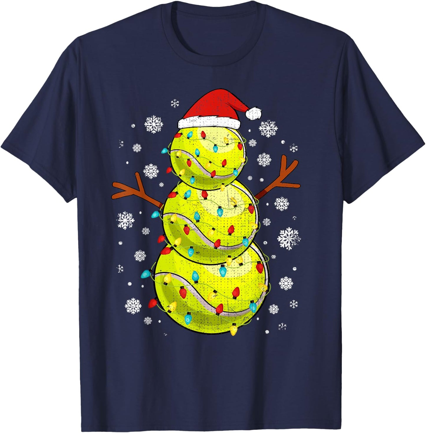 Tennis Snowman Sports Christmas T-Shirt - T-Shirt | Navy