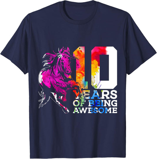 Horse 10 Years of Being Awesome Riding 10th Birthday T-Shirt - T-Shirt | Navy