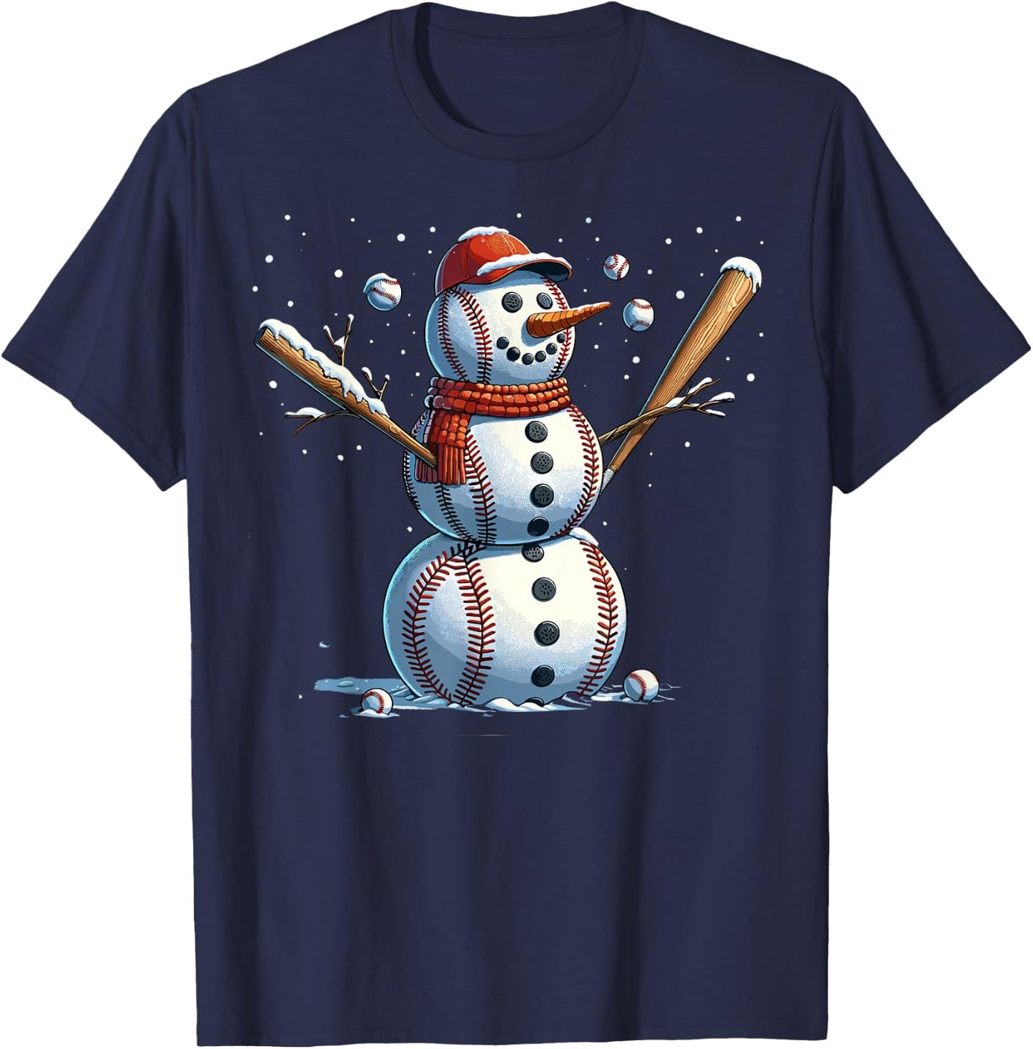 Snowman Baseball Christmas Winter T-Shirt - T-Shirt | Navy