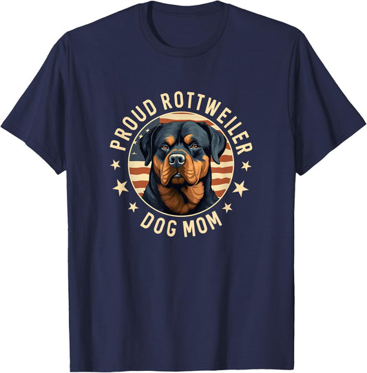 Proud Rottweiler Mom American Flag Patriotic Rottie Mom Women Men T-Shirt - T-Shirt | Navy