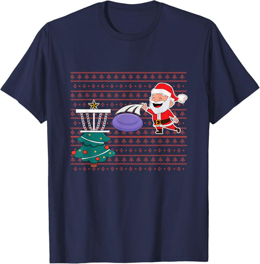 Disc Golfing Santa Christmas Tree Frisbee Golfing Disc Golf T-Shirt - T-Shirt | Navy