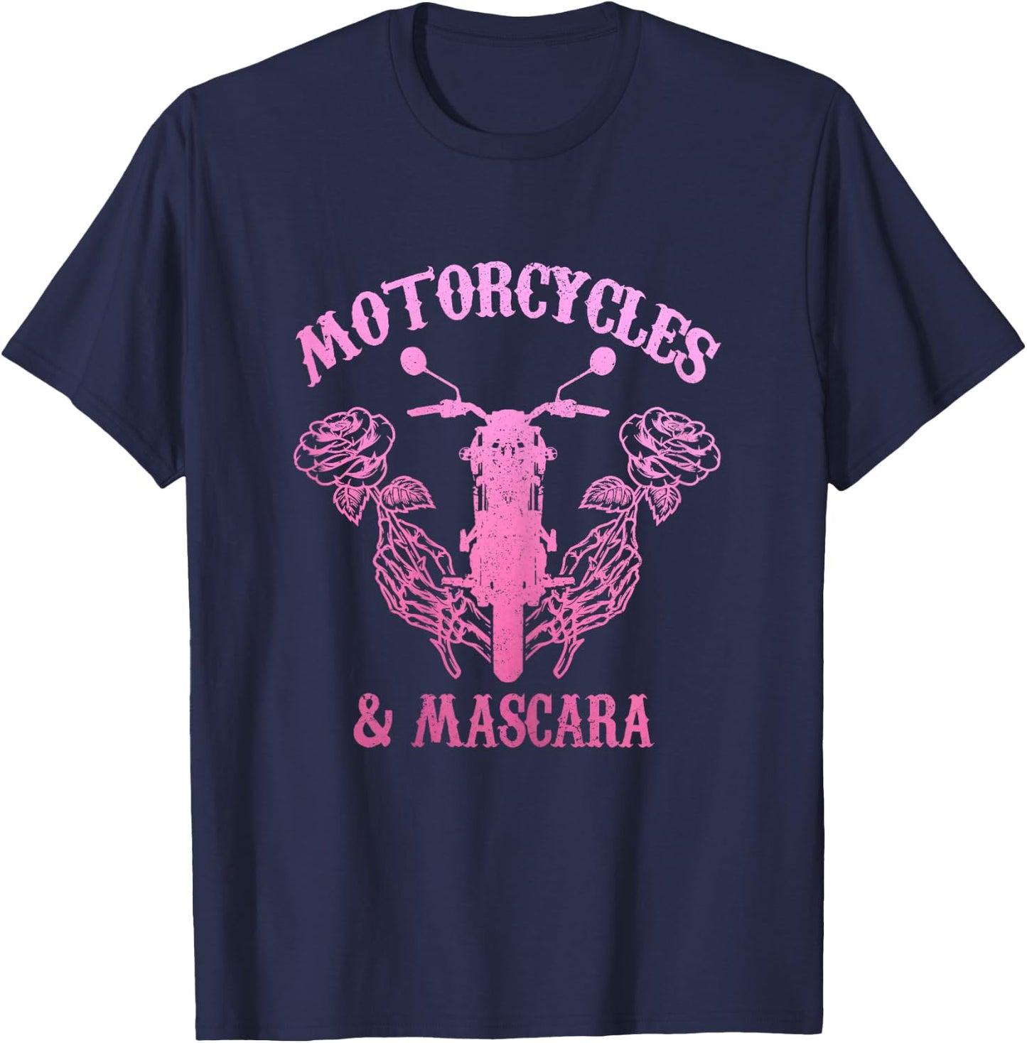 Motorcycles & Mascara Biker Girl Pink Vintage T-Shirt - T-Shirt | Navy