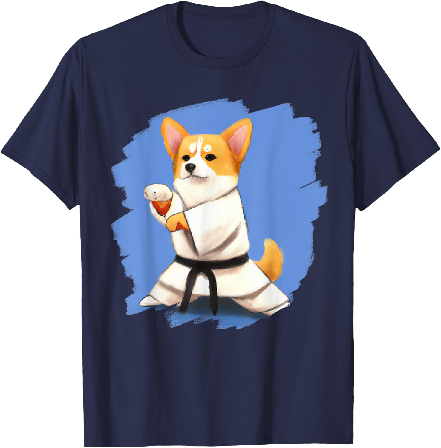 Corgi Doing Karate Kick Black Belt Martial Arts Dog T-Shirt - T-Shirt | Navy