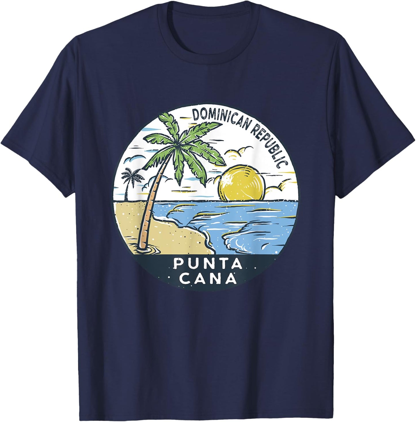 Punta Cana Dominican Republic Illustrated Ocean Vintage T-Shirt - T-Shirt | Navy