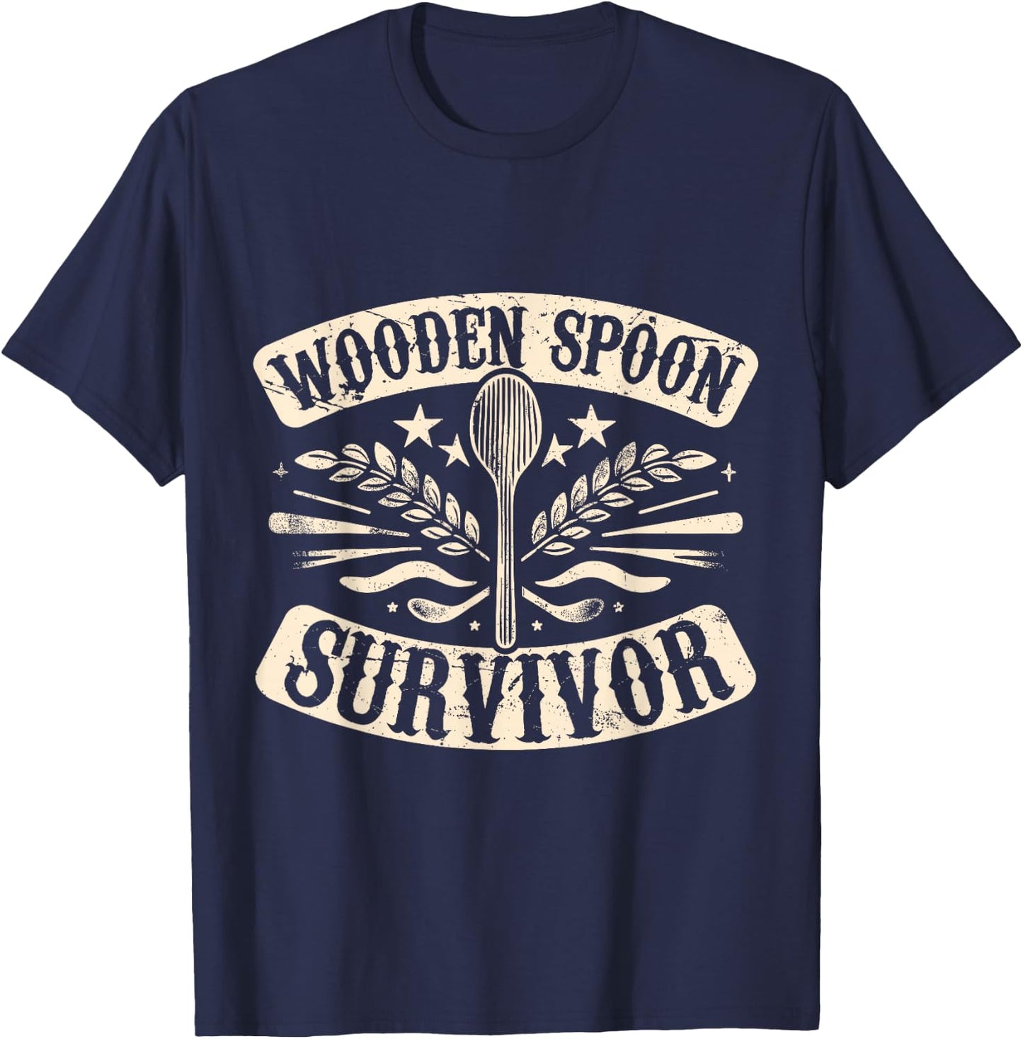 Wooden Spoon Survivor Design Women Funny Vintage T-Shirt - T-Shirt | Navy