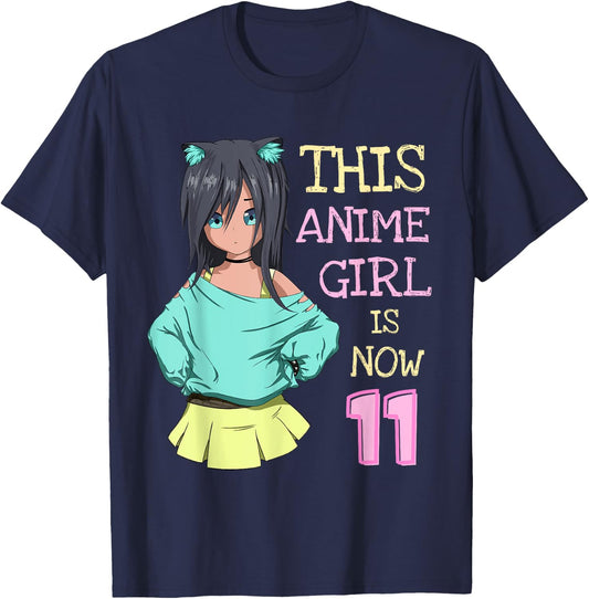 This Anime Girl Is Now 11 Years Old Birthday Girl Kawaii T-Shirt - T-Shirt | Navy