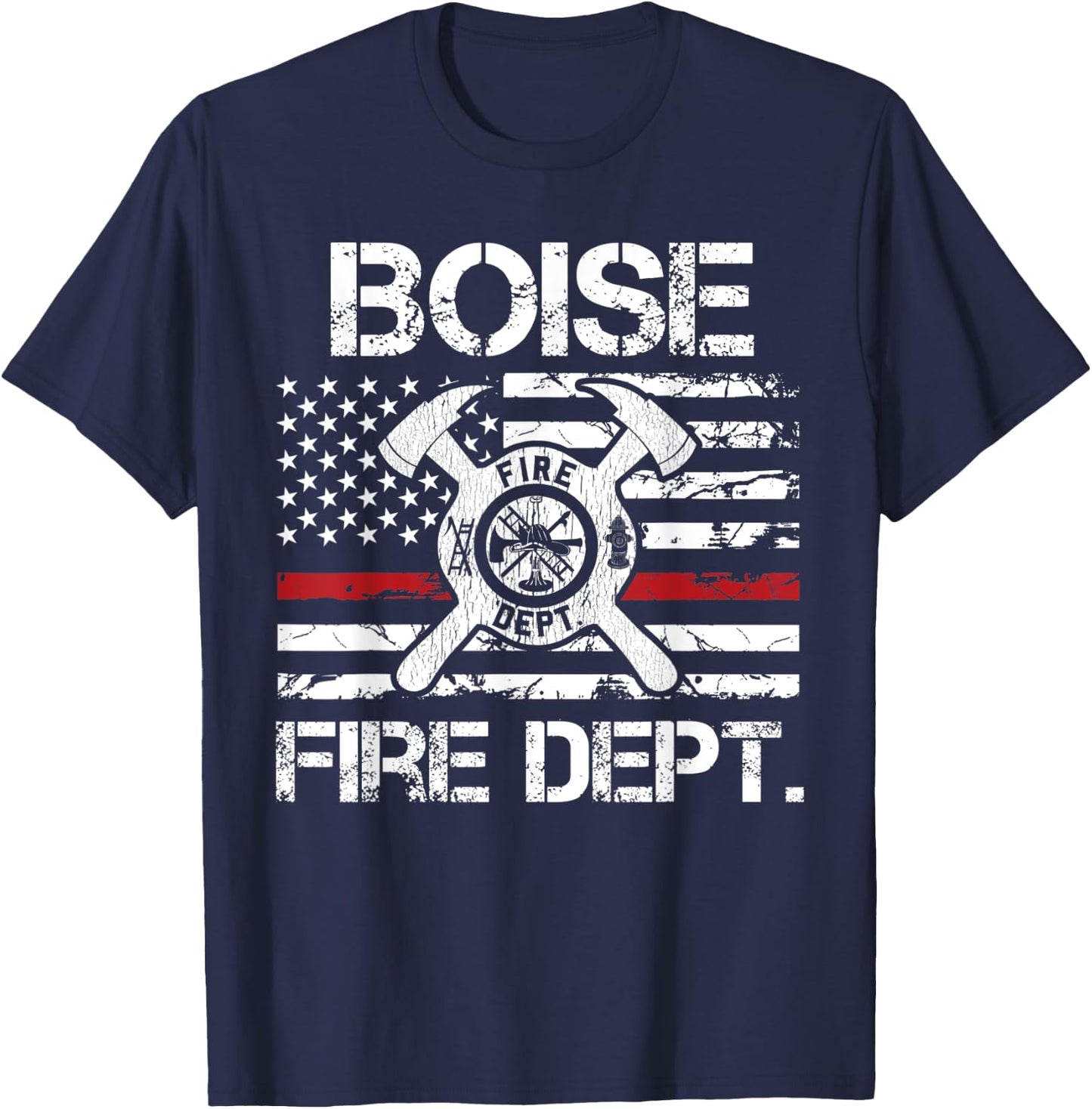 Boise Idaho Fire Department Thin Red Line Logo T-Shirt - T-Shirt | Navy