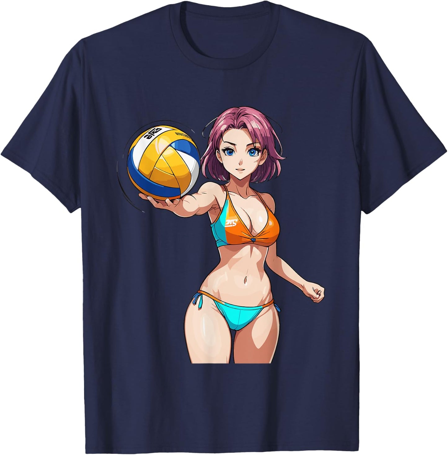 Sexy Fitness Anime Volleyball Girl in Sport Outfit T-Shirt - T-Shirt | Navy