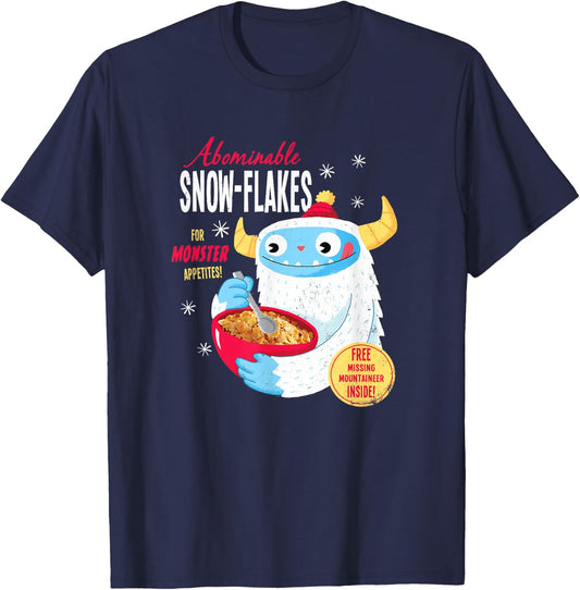 Yeti Cereal: Abominable Snowflakes- Official DinoMike Design T-Shirt - T-Shirt | Navy