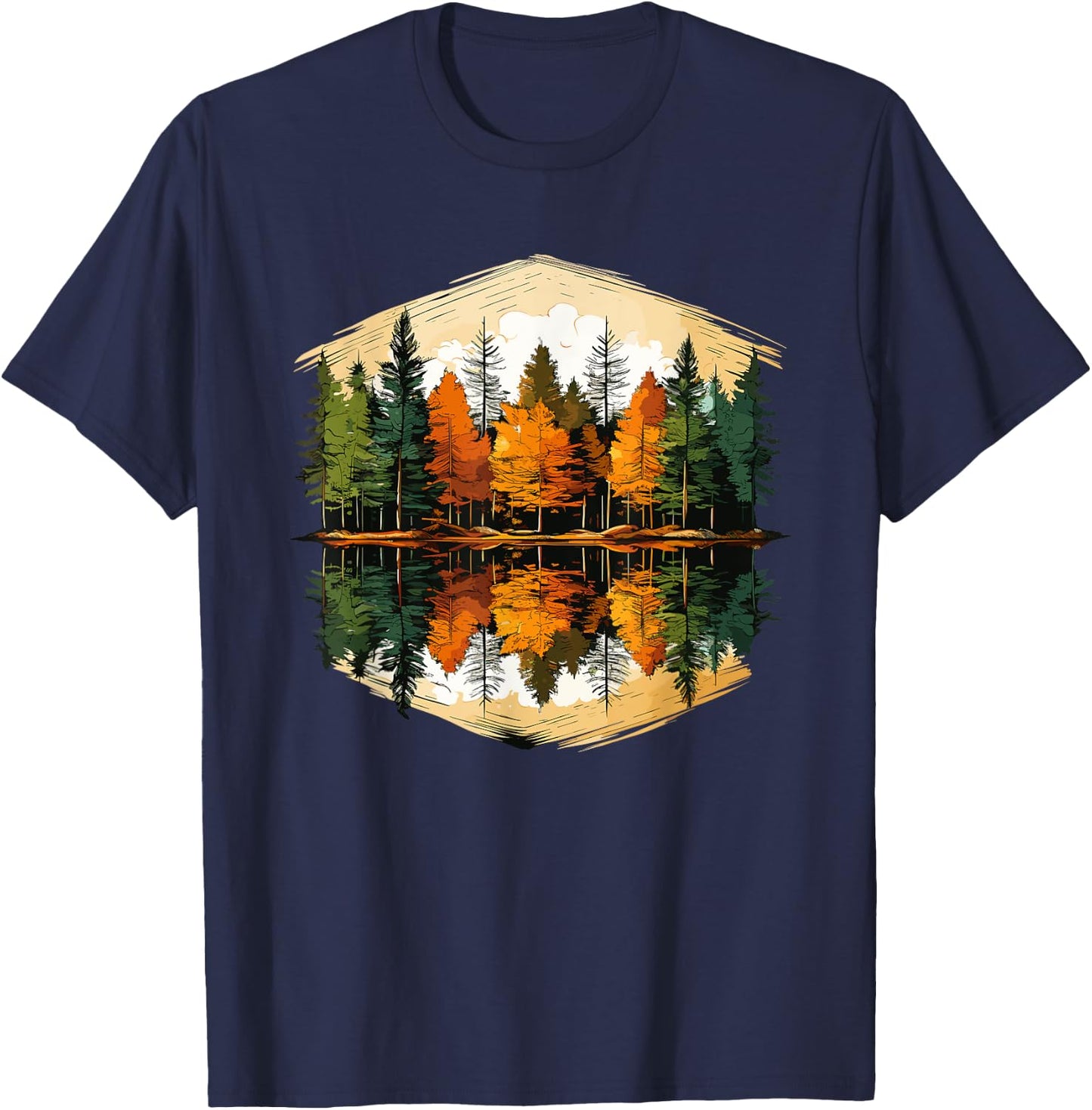 Nature Reflection Forest Trees Outdoor Wildlife T-Shirt - T-Shirt | Navy