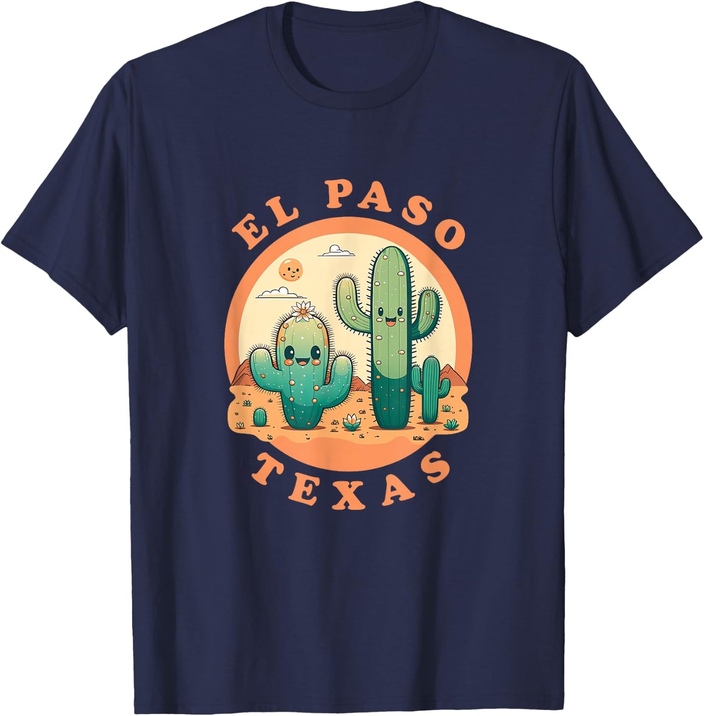 El Paso Texas Cute Kawaii Desert Cactus Couple T-Shirt - T-Shirt | Navy