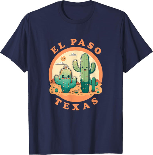 El Paso Texas Cute Kawaii Desert Cactus Couple T-Shirt - T-Shirt | Navy