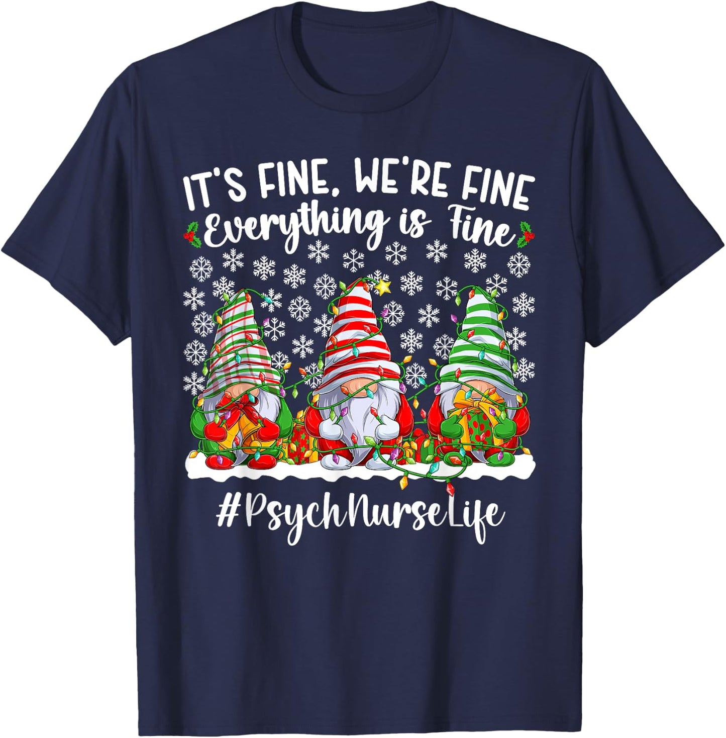 Funny Psych Nurse Christmas Psychiatric Nursing Xmas Party T-Shirt - T-Shirt | Navy