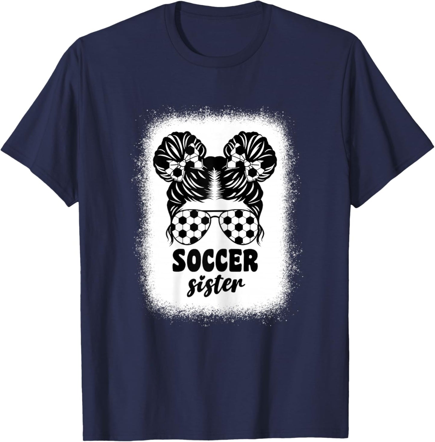 Proud Soccer Little Sister For Baby Girls Kids Messy Bun Fun T-Shirt - T-Shirt | Navy