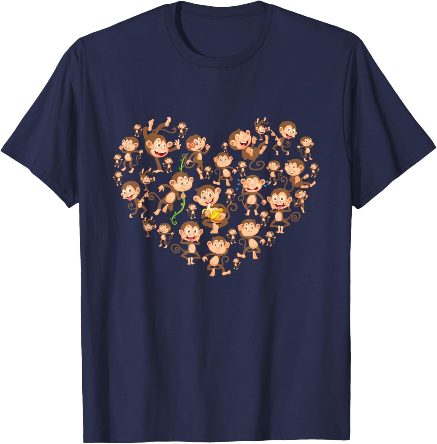 Monkey Heart Shaped Design - Monkeys Primate Animal Lover T-Shirt - T-Shirt | Navy