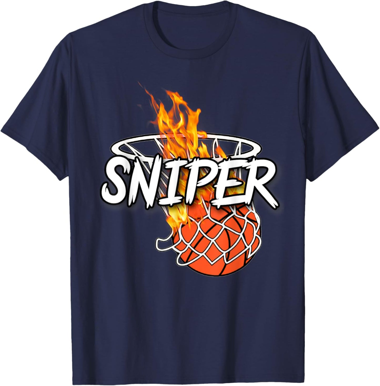 Basketball Sniper - Hit From Anywhere - Fire Basketball T-Shirt - T-Shirt | Navy