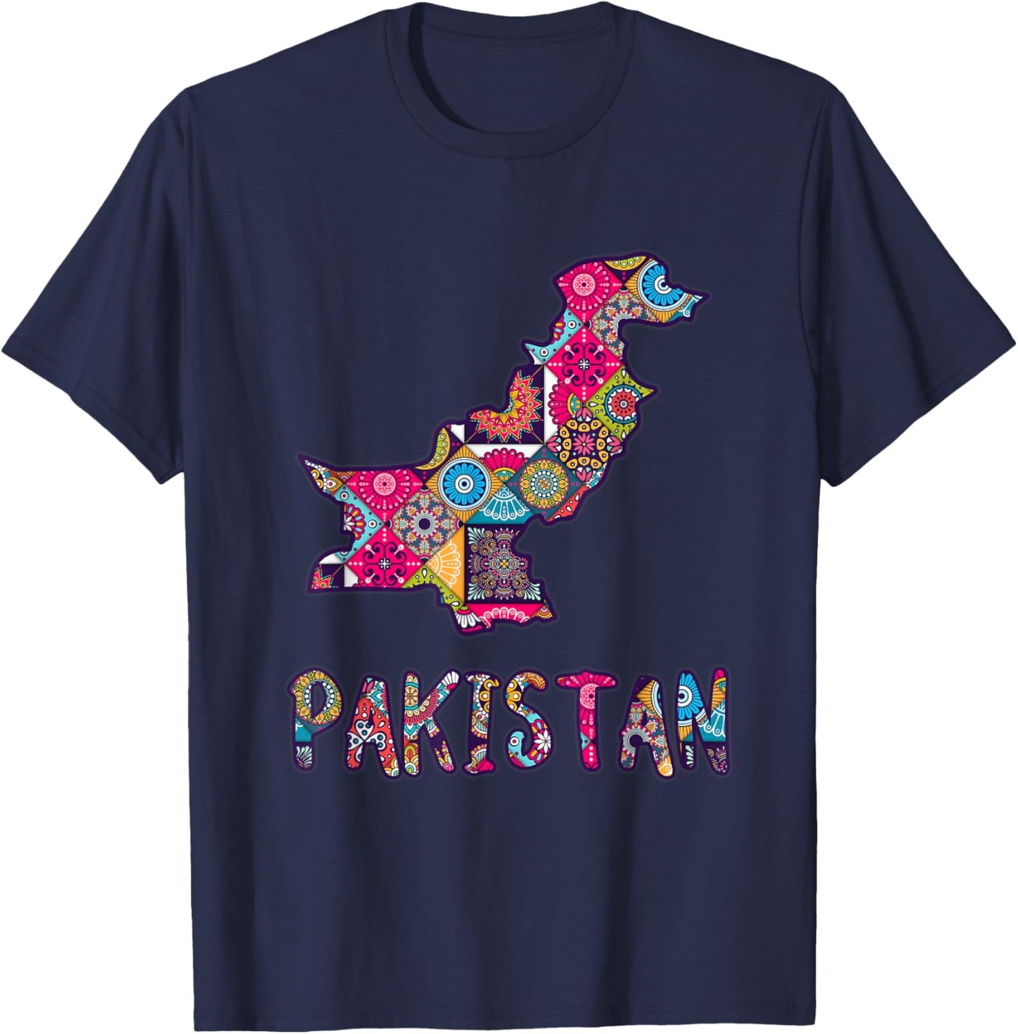 Pakistan Map filled with Pakistani truck art pattern T-Shirt - T-Shirt | Navy