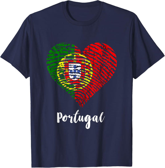 Portugal Flag Heart Thumbmark Portuguese Pride Portugal T-Shirt - T-Shirt | Navy