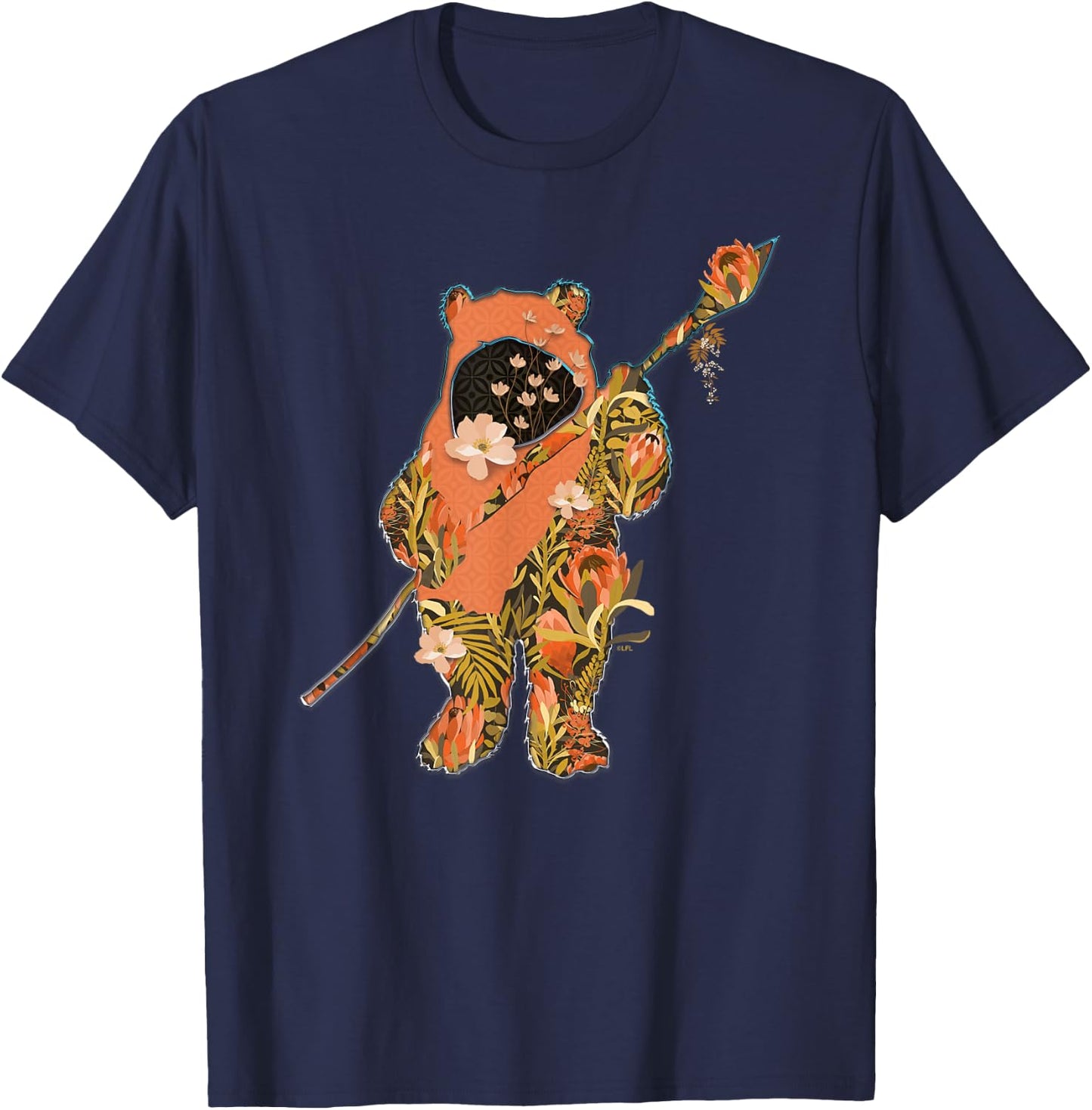 Star Wars Wicket Ewok Endor Floral Garden Reimagined T-Shirt - T-Shirt | Navy