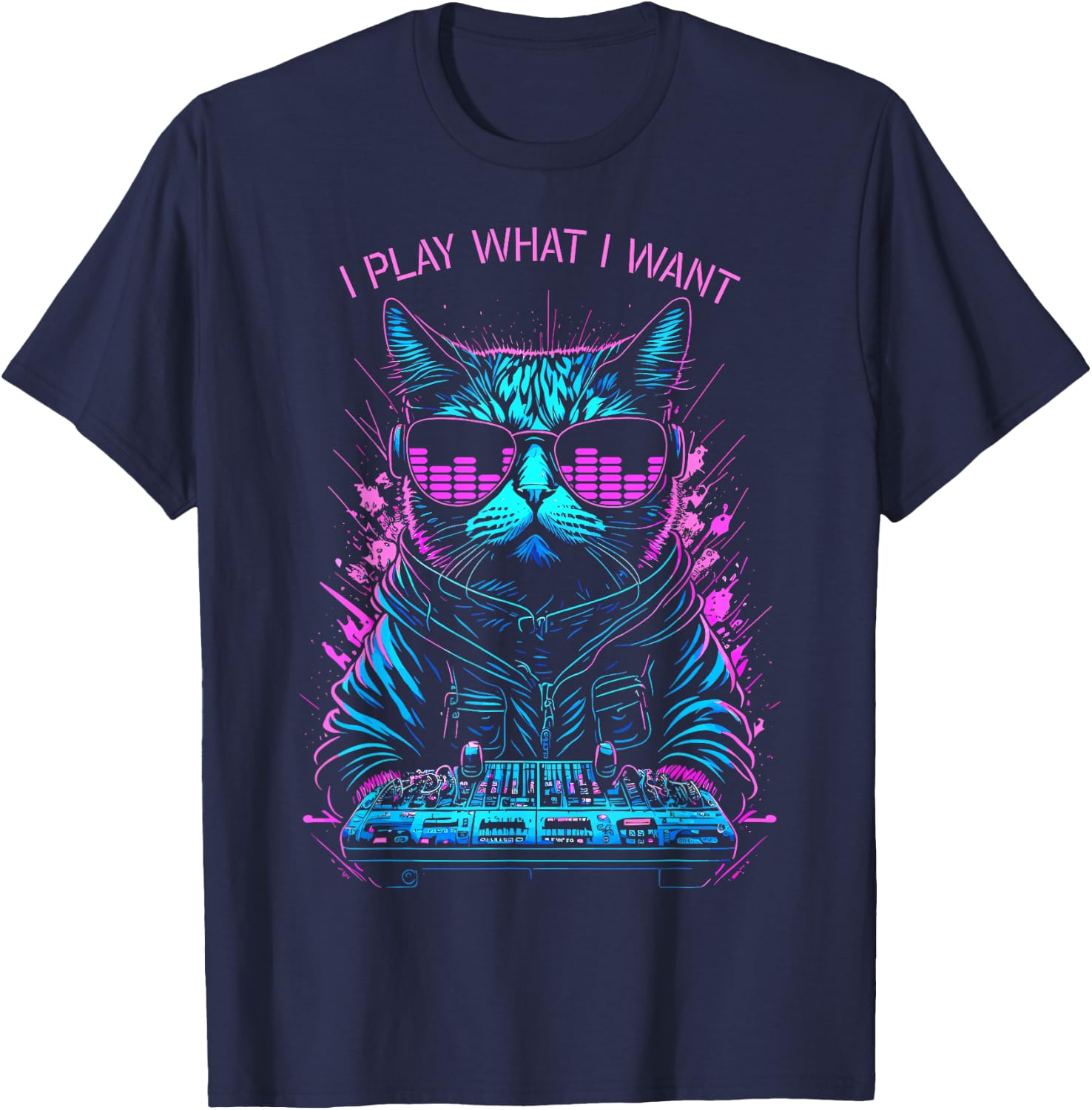 House Cat DJ I Play What I Want Rave EDM Music Equalizer Women T-Shirt - T-Shirt | Navy